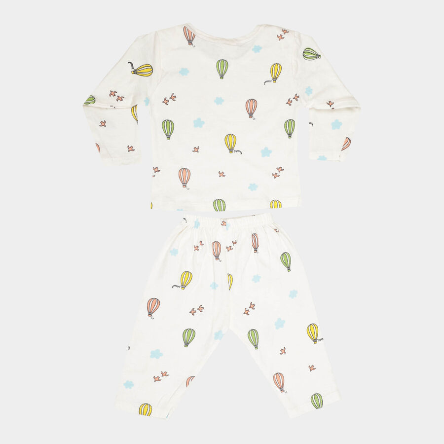 Infants Cotton Printed Night Suit, Off White, large image number null