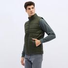 Men's Dark Olive High Neck Sleeveless Jacket, गहरा हरा, small image number null