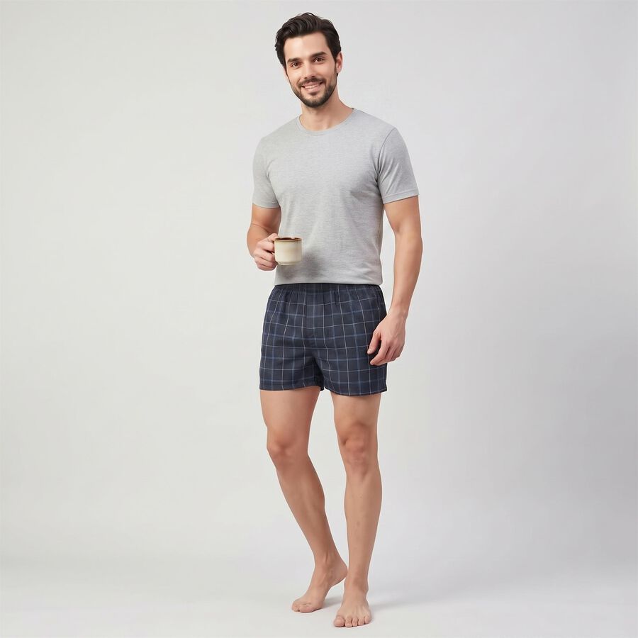 Men's Navy Blue Relaxed Fit Checked Boxers, Navy Blue, large