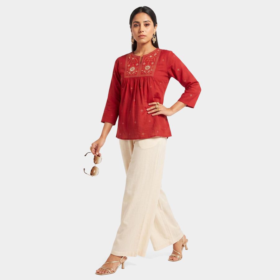 Women's Rust Notch Neck EmbroideRust A-Line Kurti, रस्ट, large