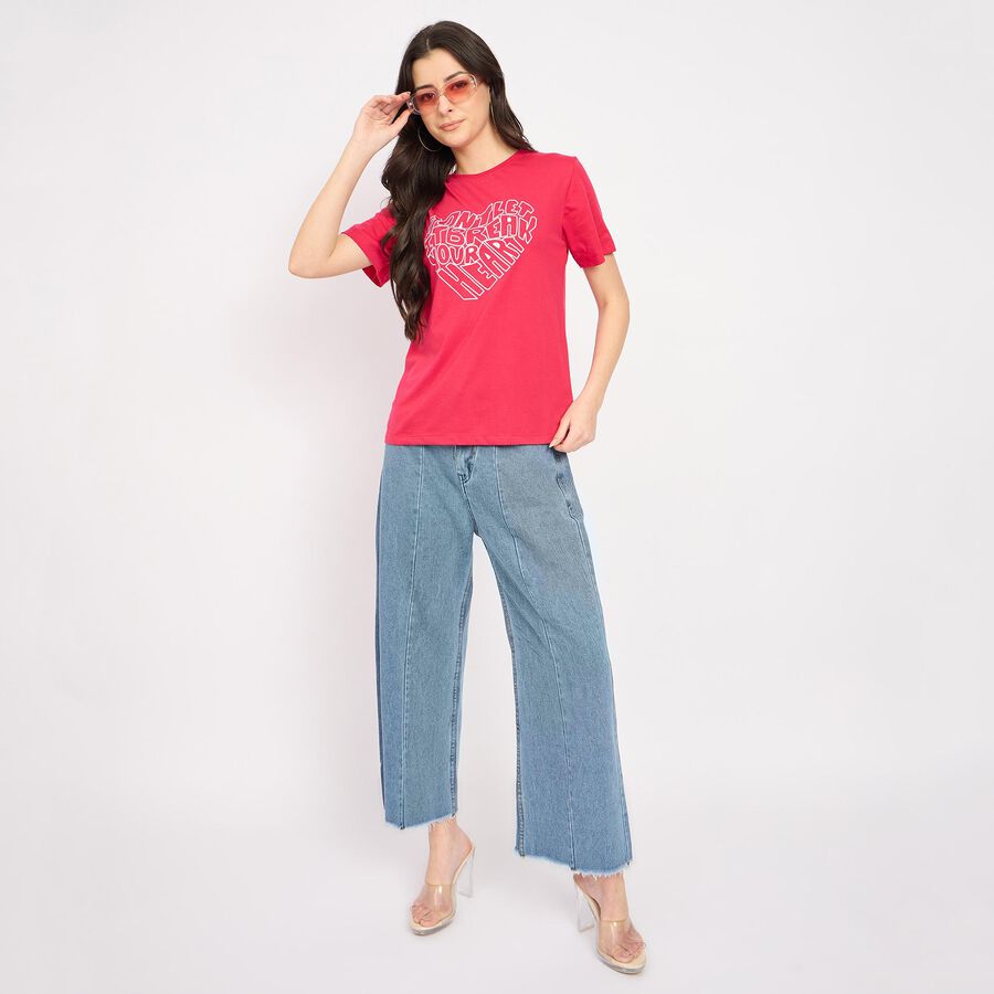 Ladies' Round Neck T-Shirt , Fuchsia, large