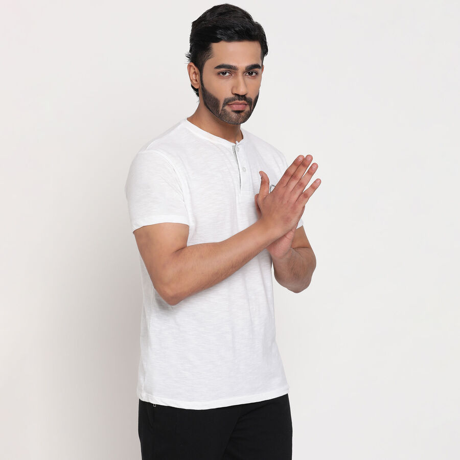 Cotton Solid Henley T-Shirt, White, large image number null
