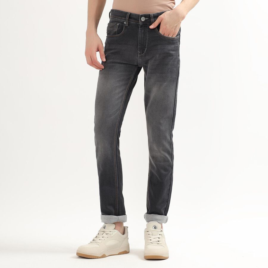 Men's Faded Black Skinny Fit Five Pocket Jeans, Dark Grey, large image number null