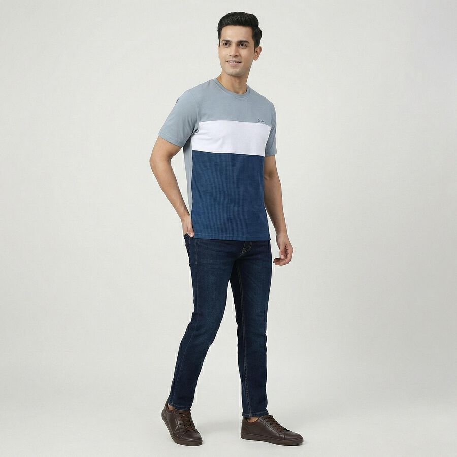 Men's Light Blue Cotton Round Neck Casual T-Shirt, हल्का नीला, large