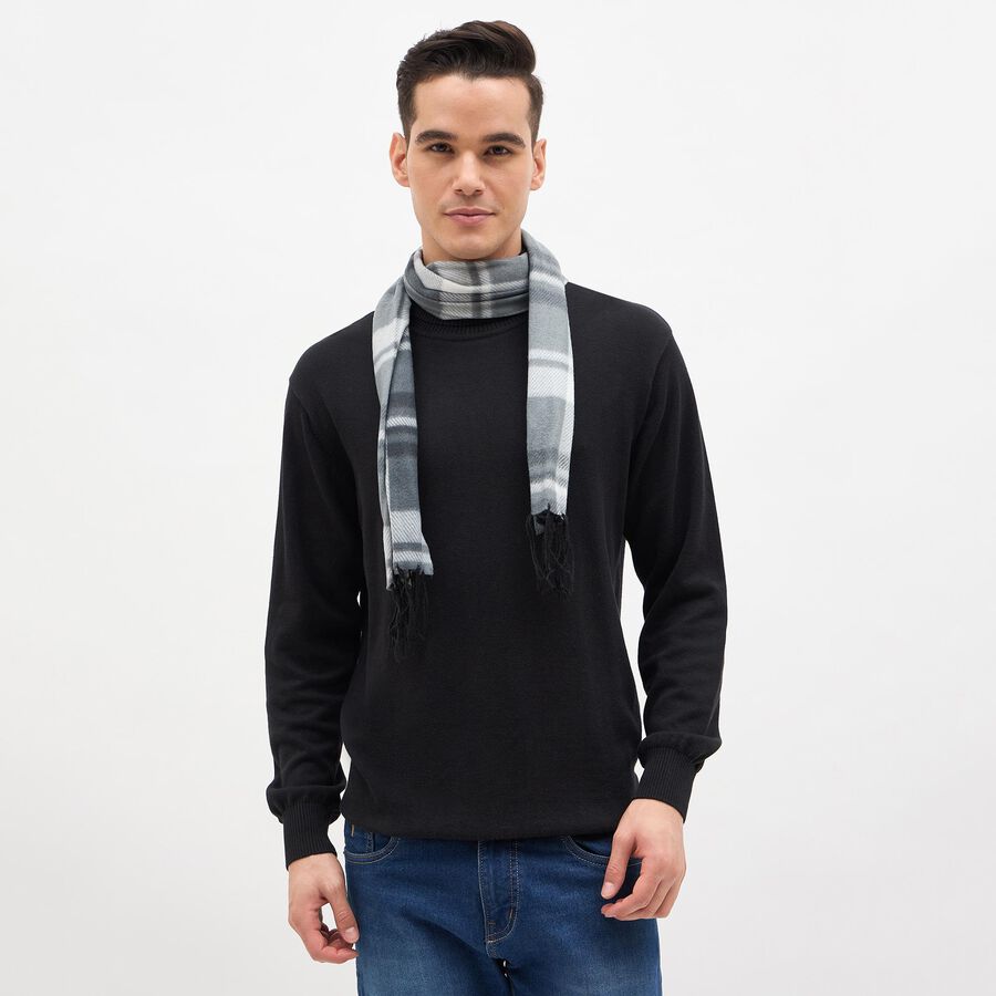 Men's Muted Grey Checkered Muffler, Light Grey, large image number null