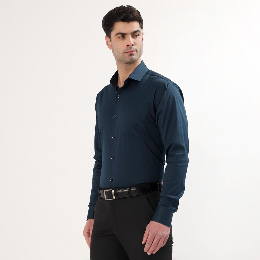 Men's Deep Teal Blue Cotton Spread Collar Slim Fit Formal Shirt, Teal Blue, large
