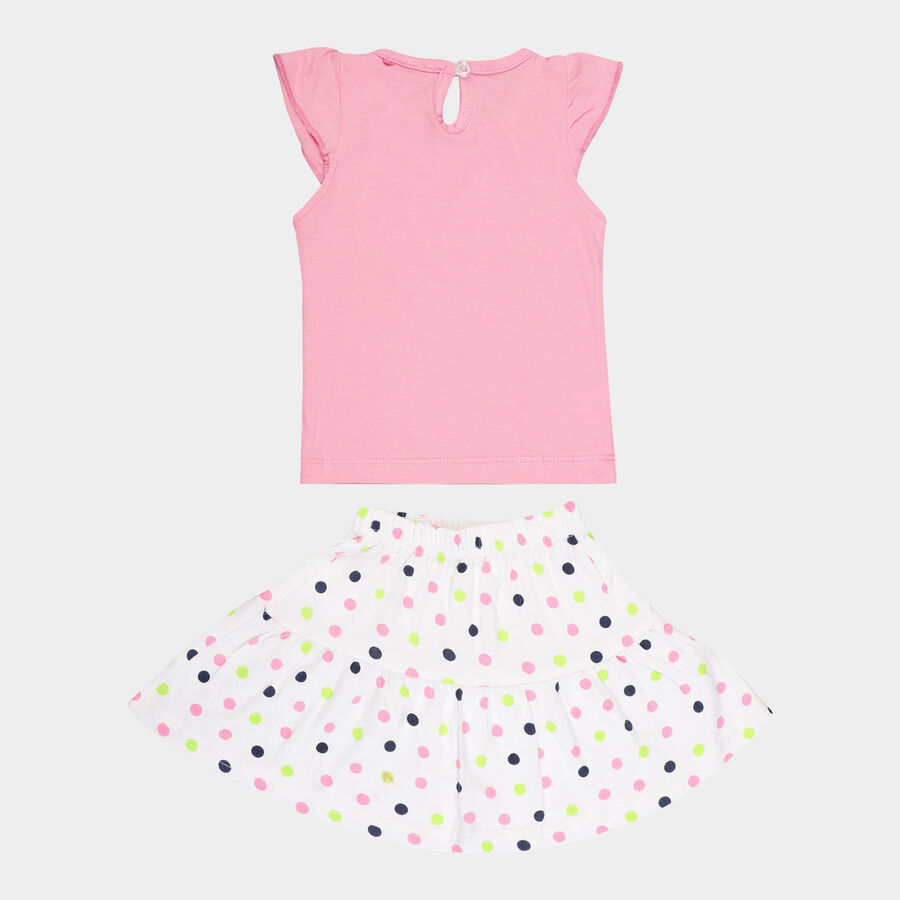 Infants Cotton Skirt Top Set, Pink, large image number null