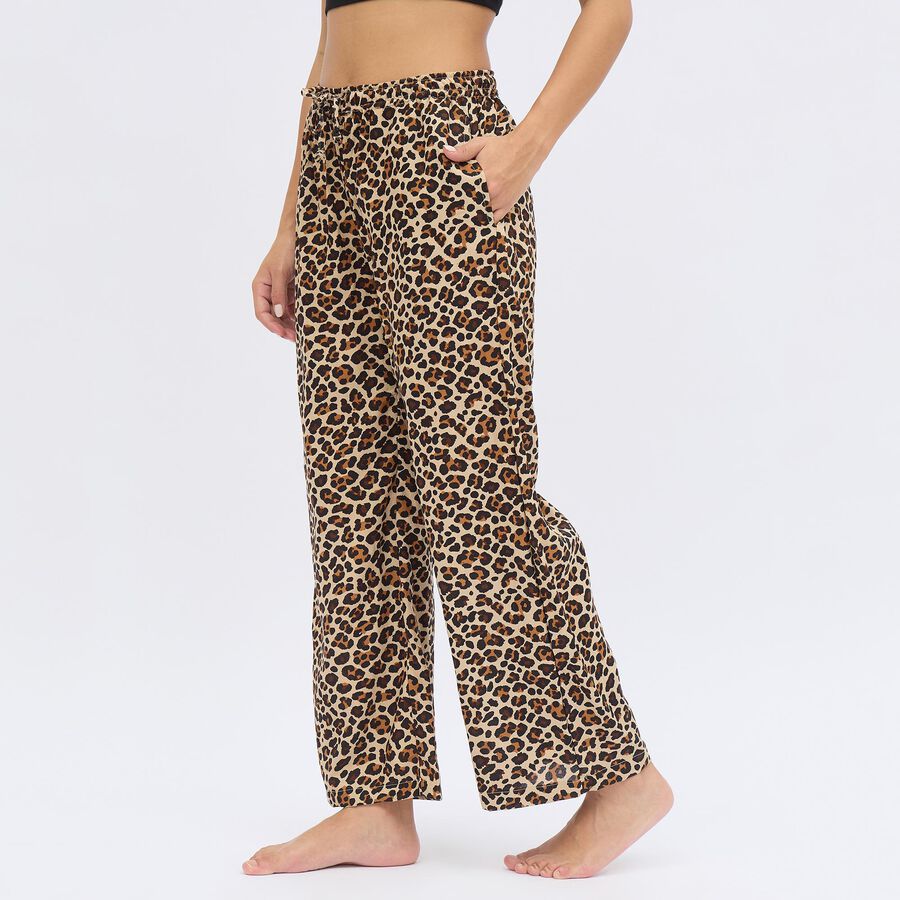 Women's Beige Regular Fit Mid Rise Printed Trousers, Brown, large image number null