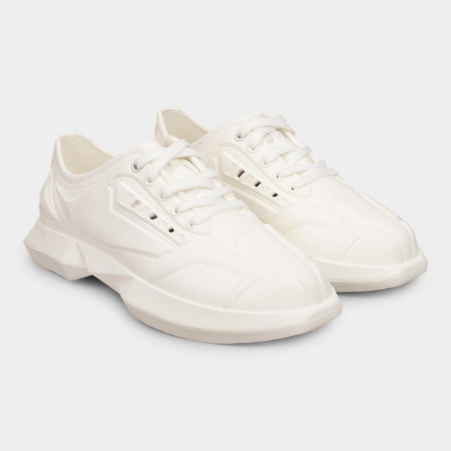 Men's Bright Snow White Lace-Up Casual Sneakers, White, large image number null