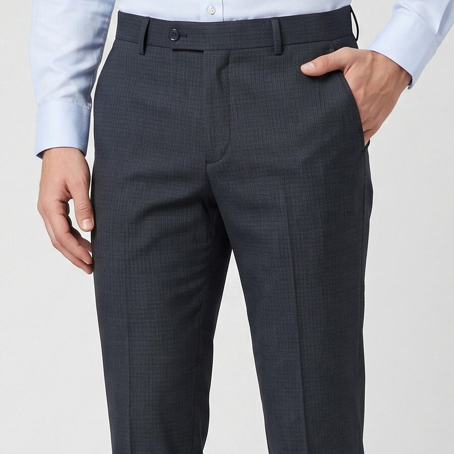 Men's Navy Blue Slim Fit Flat-Front Formal Trousers, Navy Blue, large