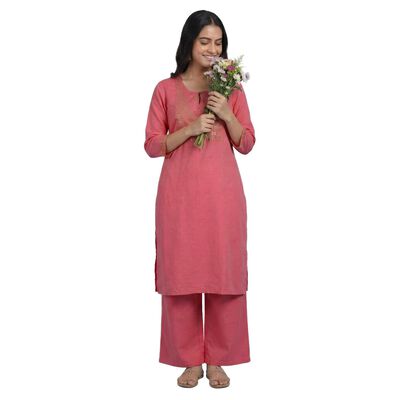 Women's Purple Round Notch Neck Printed Kurta