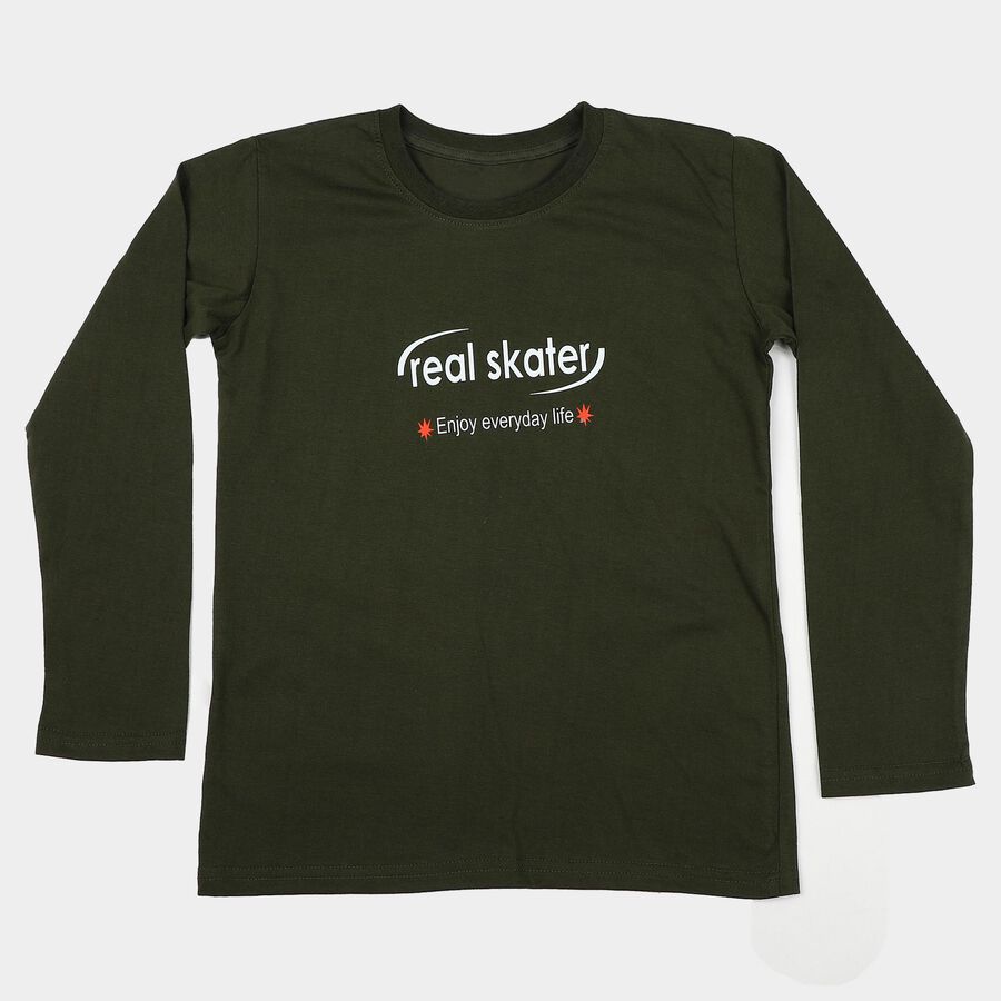 Boys Olive Green Round Neck Regular Boys T-Shirt, ओलिव, large