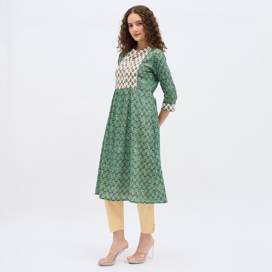 Women's Light Gray Cotton Round Neck Printed Kurta, हल्का ग्रे, large image number null