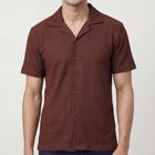 Men's Brown Spread Collar Casual Shirt, Brown, small