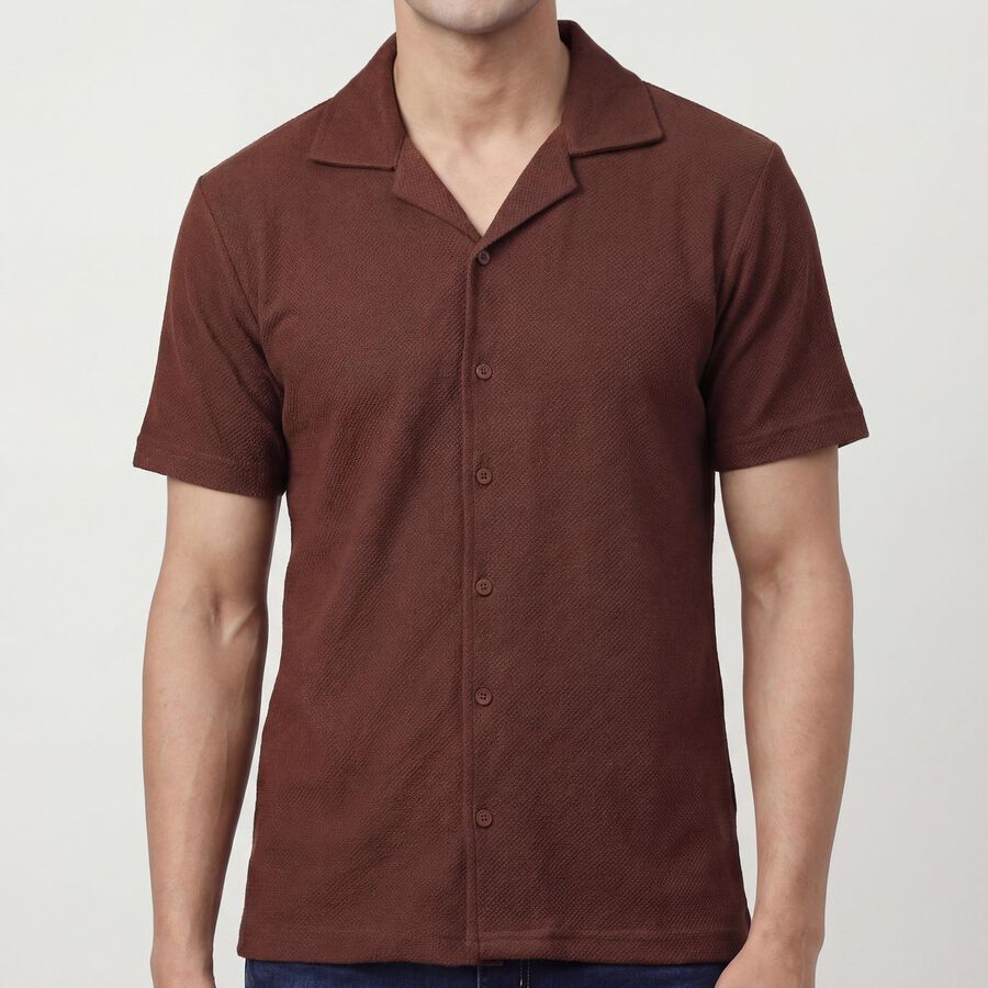 Men's Brown Spread Collar Casual Shirt, Brown, large