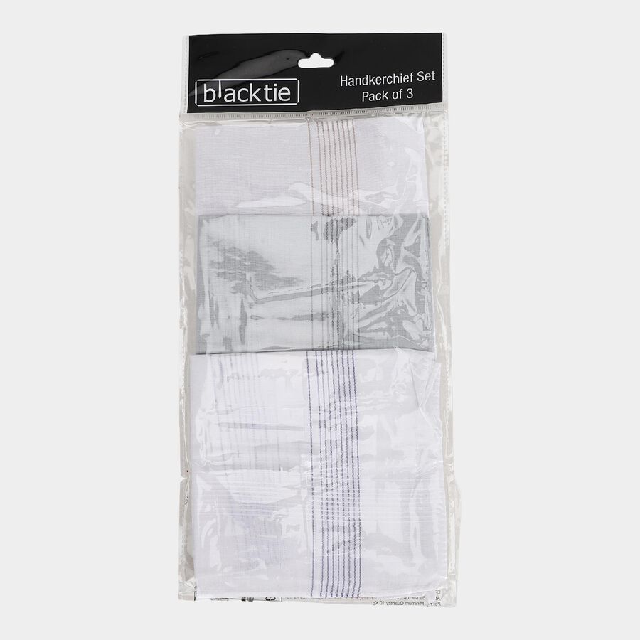 Men's Assorted Colors Striped Pack of 3 Handkerchief, हल्का ग्रे, large