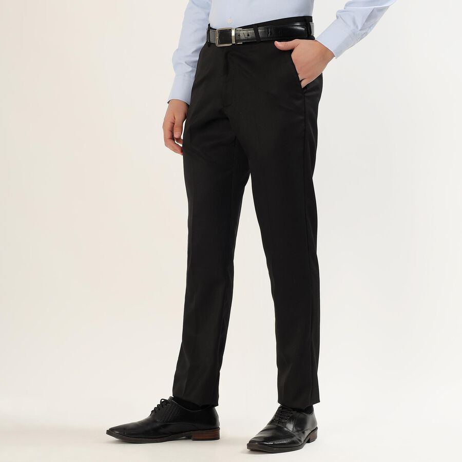 Men's Jet Black Slim Fit Formal Trousers, काला, large image number null