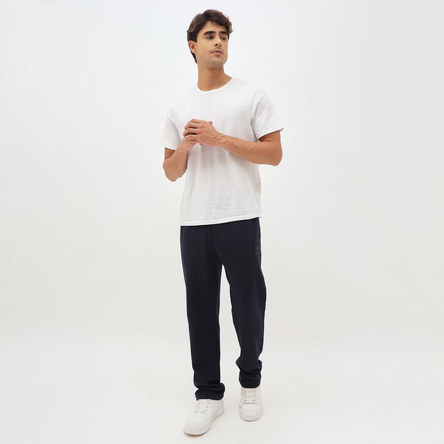Men's Deep Navy Blue Regular Fit Ribbed Track Pants, Navy Blue, large image number null