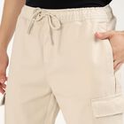 Men's Light Beige Slim Fit Cargo Trousers, Ecru Melange, small