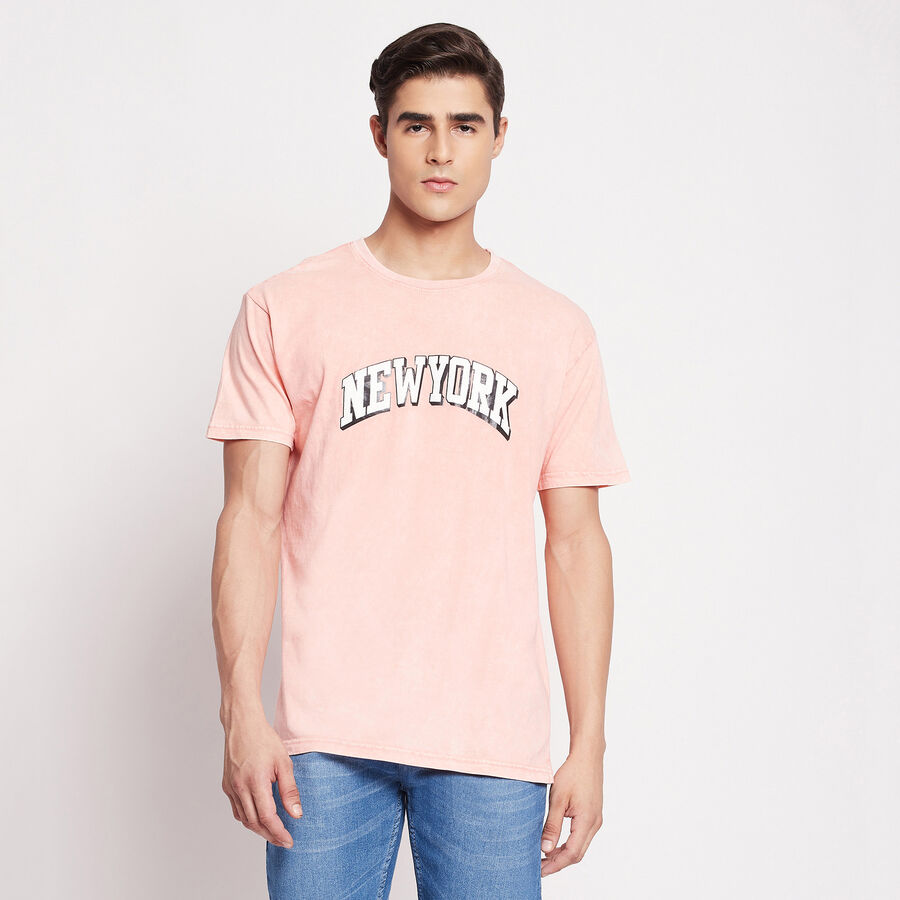 Cut & Sew Round Neck T-Shirt, Pink, large image number null