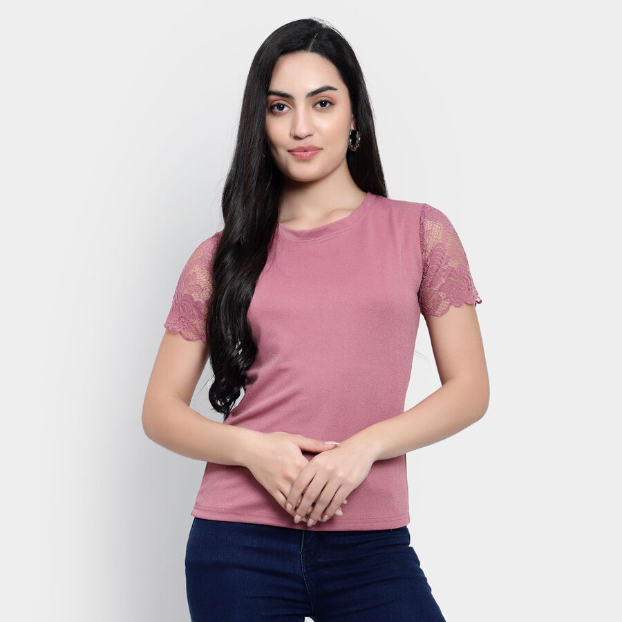 Solid Round Neck T-Shirt, Purple, large image number null