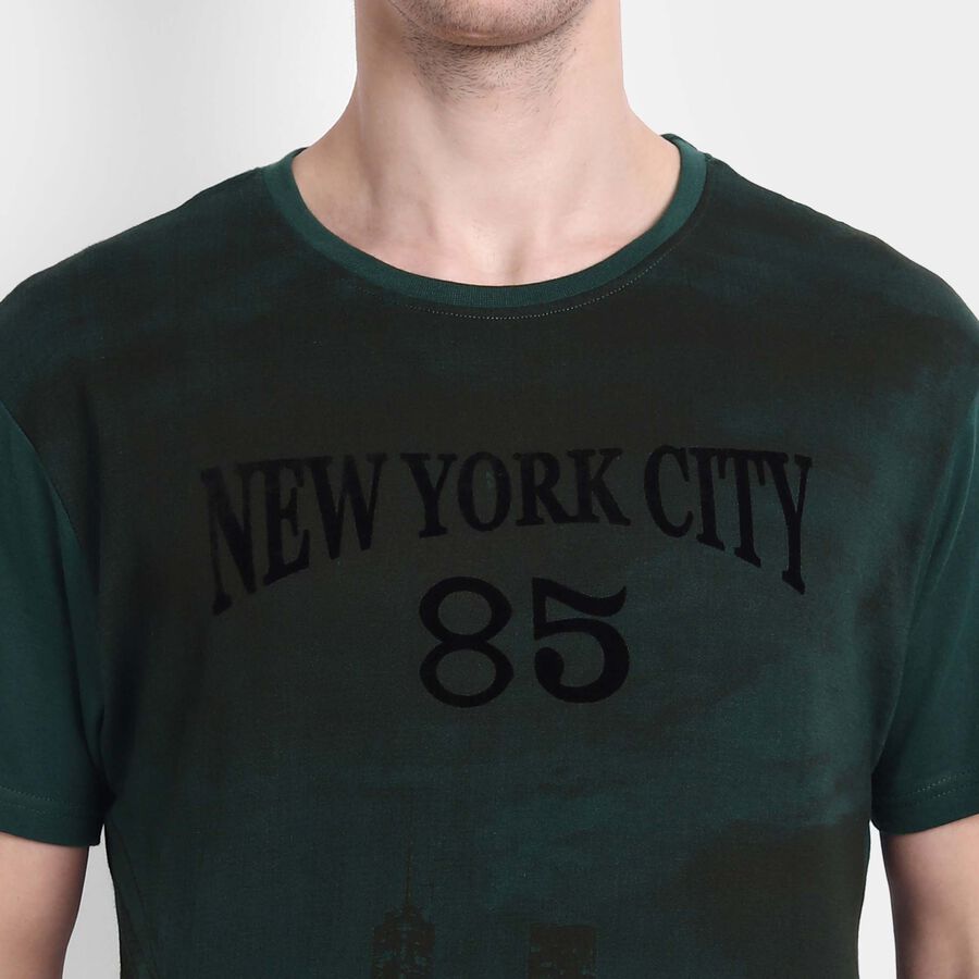 Printed Round Neck T-Shirt, Dark Green, large image number null