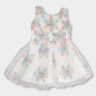 Girls' White Sleeveless Flared Embellished Frock, Off White, small image number null