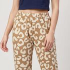 Women's Beige Straight Fit Printed Lounge Pyjama, Beige, small