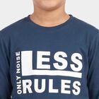 Boys Navy Blue Round Neck Regular Boys T-Shirt, टील ब्लू, small