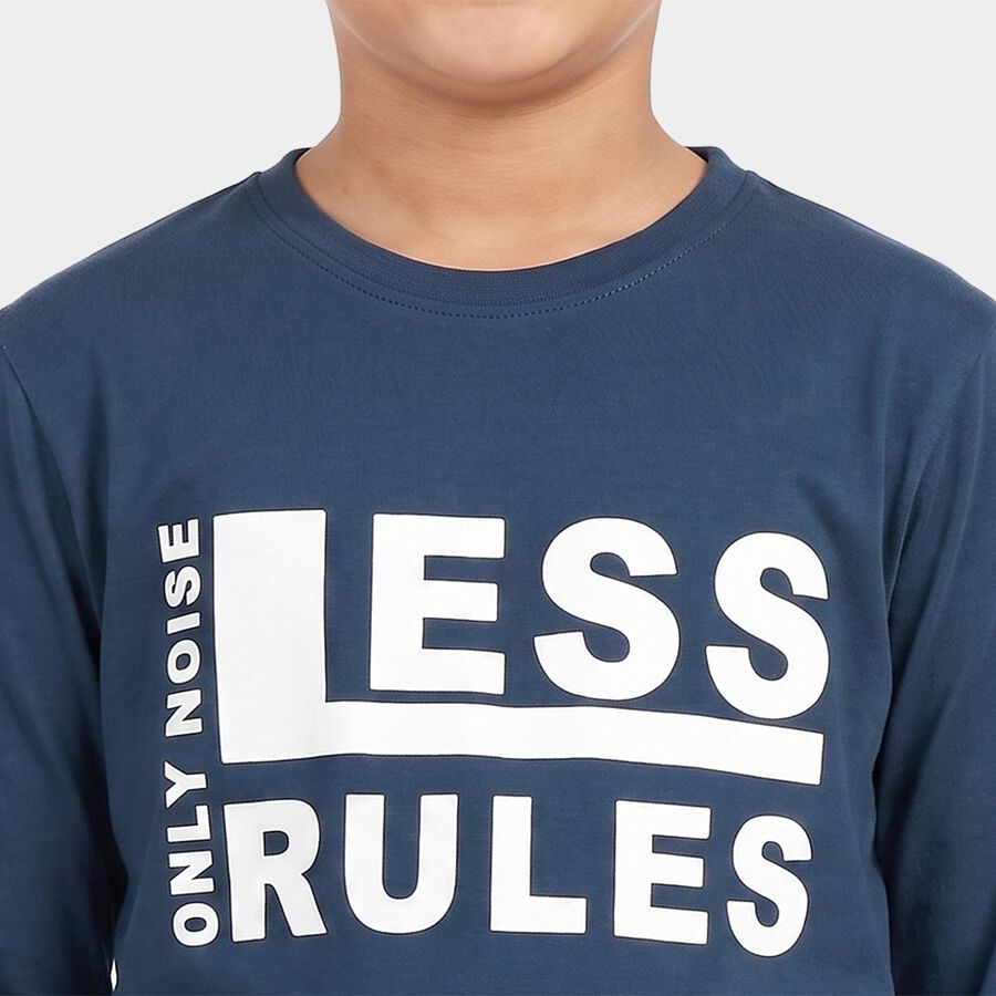 Boys Navy Blue Round Neck Regular Boys T-Shirt, टील ब्लू, large