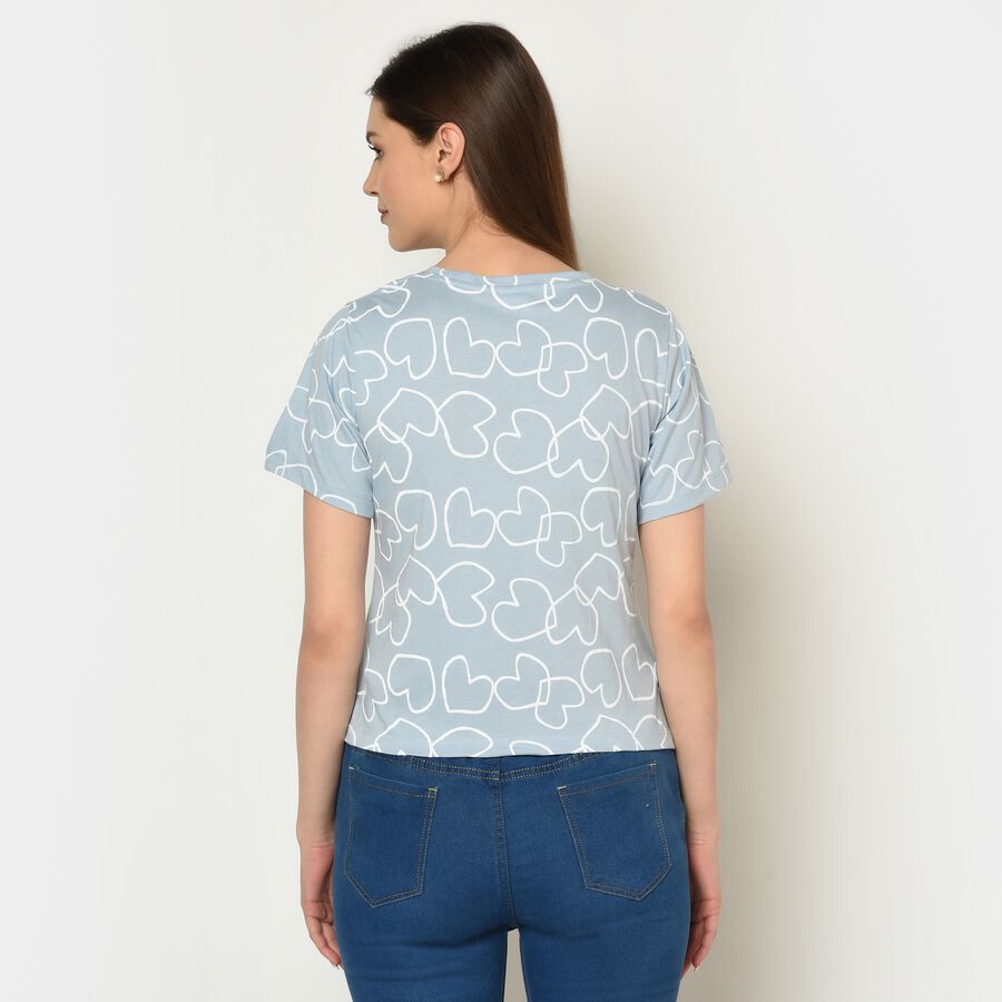 Printed Round Neck T-Shirt, Light Blue, large image number null