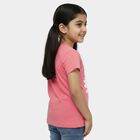 Girls' Bright Coral Pink Cotton Blend Round Neck Casual T-Shirt, मूँगा (कोरल), small