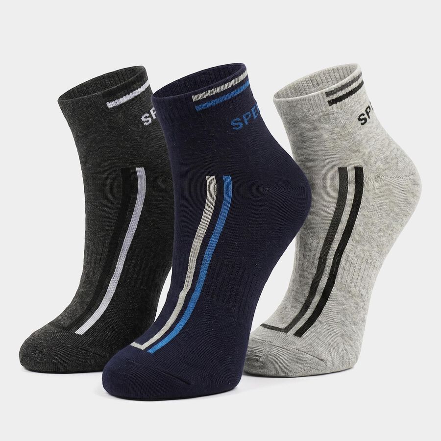 Men's Ankle Length Pack of 3 Socks ( Grey, Charcoal, Navy ), नेवी ब्लू, large
