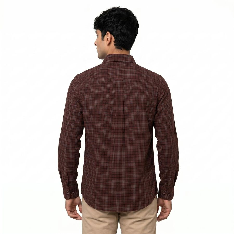 Men's Maroon Cotton Button-Down Collar Regular Fit Casual Shirt, मरून, large