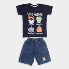 Boys' 100% Cotton Woven Baba Suit, Navy Blue, small image number null