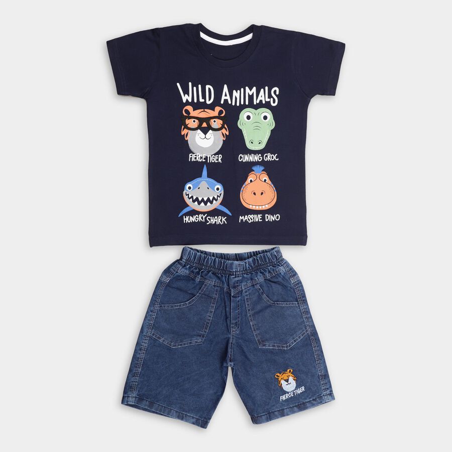 Boys' 100% Cotton Woven Baba Suit, Navy Blue, large image number null
