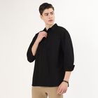Men's Jet Black Cotton Classic Collar Casual Shirt, काला, small