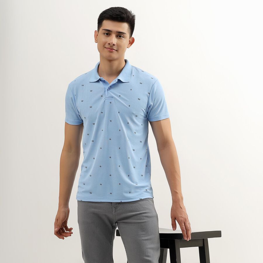 Men's Light Blue Polo Neck Slim Fit T-Shirt, Light Blue, large image number null