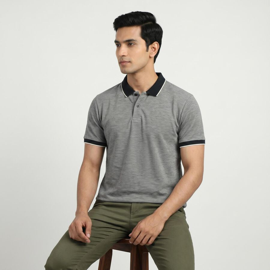 Men's Navy Blue Cotton Collared Casual T-Shirt, Navy Blue, large