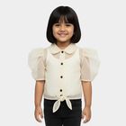 Girls Cream Collared Neck Casual T-Shirt, ऑफ व्हाइट, small