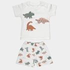 Infants' White Cotton Round Neck Printed Baba Suit, ऑफ व्हाइट, small