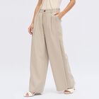 Women's Light Beige Flared High-Rise Trousers, Light Grey, small image number null