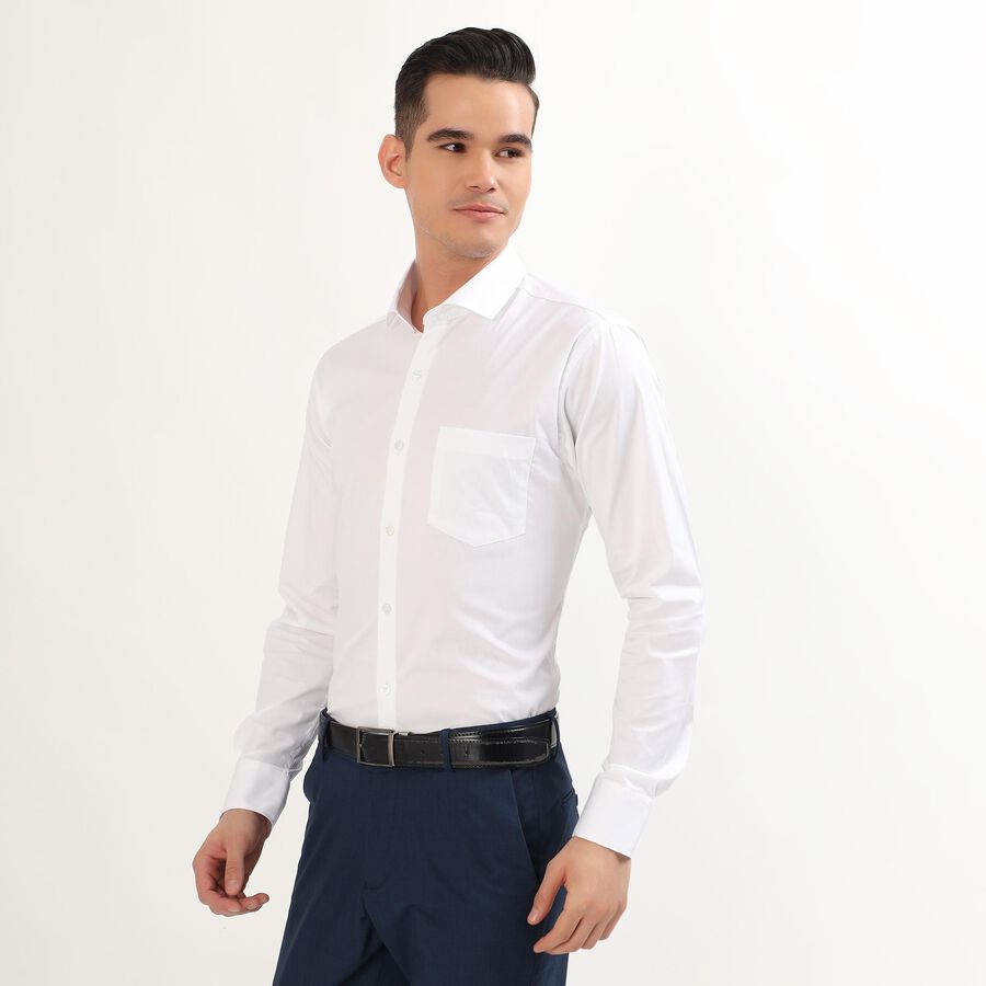 Men's Snow White Spread Collar Classic Formal Shirt, White, large