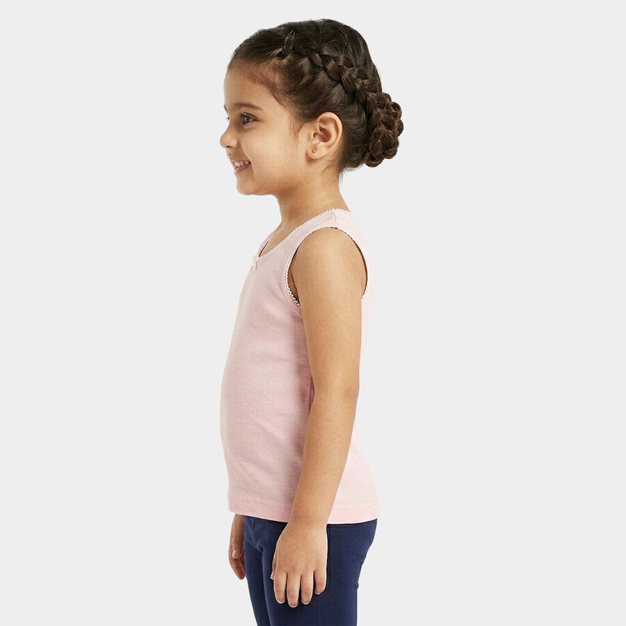 Girls Pink Cotton Round Neck Sleeveless Vest, Pink, large