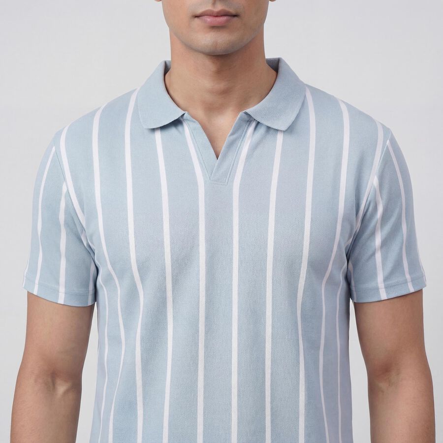 Men's Light Blue Polo Collar Casual T-Shirt, Light Blue, large