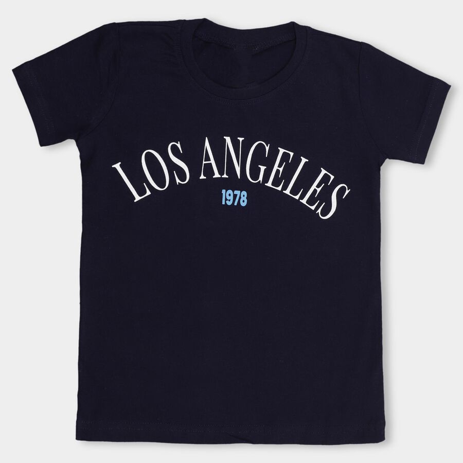 Boys' 100% Cotton Half Sleeves T-Shirt , नेवी ब्लू, large