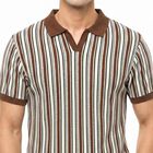 Men's Brown Polo Neck Striped T-Shirt, भूरा, small