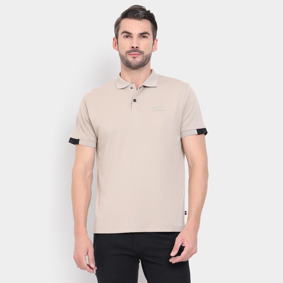 Men's Collared Half Sleeves T-Shirt , Beige, large image number null
