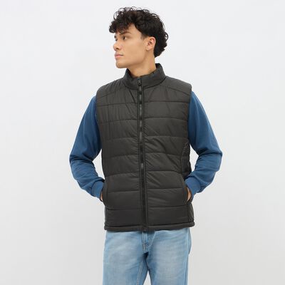 Men's Jet Black High Neck Sleeveless Jacket