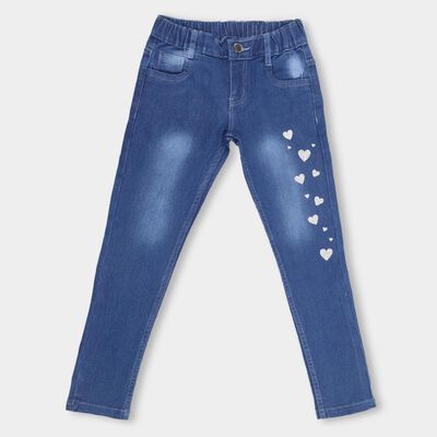 Girls' Stonewashed Blue Regular Fit Embellished Jeans
